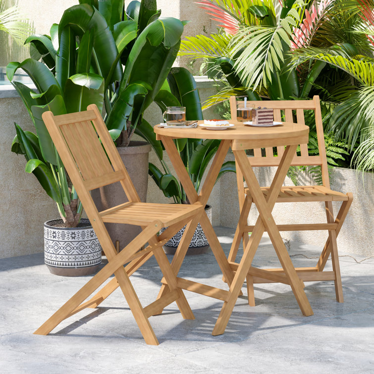 Winston Porter Edil Indoor Outdoor Acacia Wood Folding Table and 2